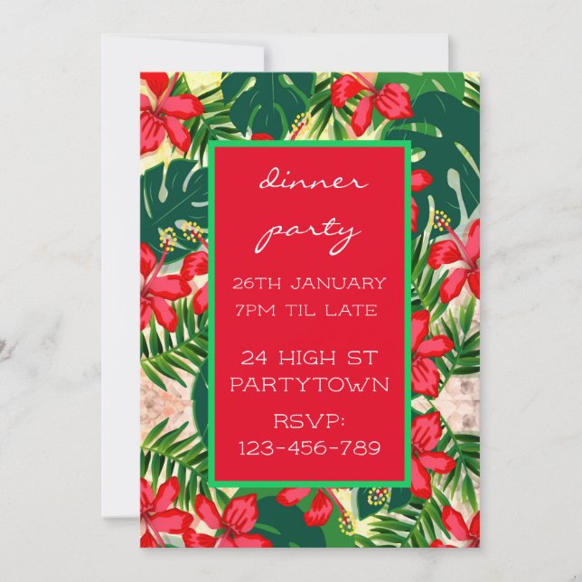 Tropical theme pattern design party theme invitation (Front)