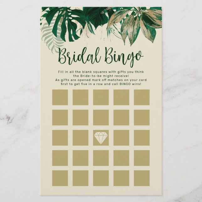 Tropical Themed Bridal Shower Bingo Game Cards (Front)