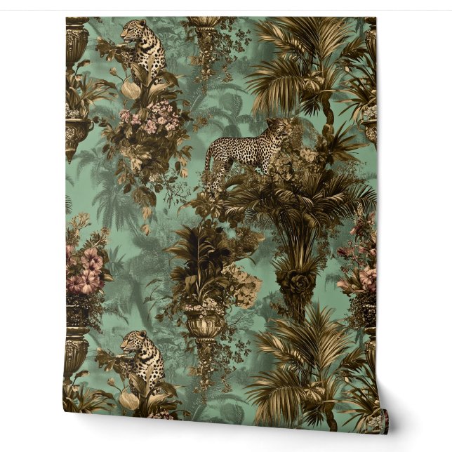 Tropical Themed & Leopards Exotic Plants  Wallpaper (Unrolling)