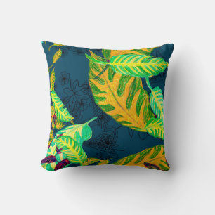 Tropical Tie Dye Blue Gouache. Tropical Pattern. G Throw Pillow