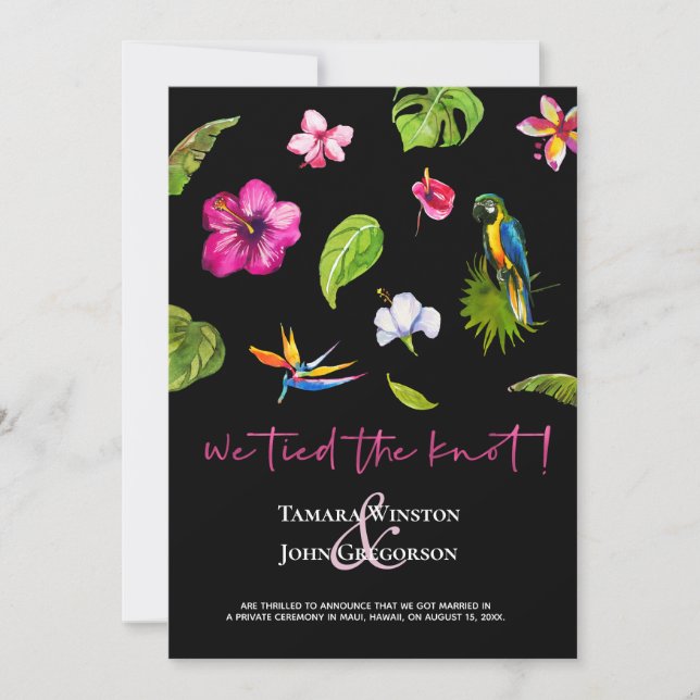 Tropical  Tied The Knot Just Married Reception Invitation (Front)
