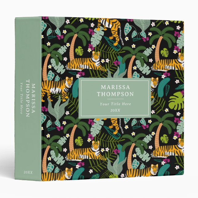 Tropical Tiger Black Botanical Jungle Safari Binder (Front/Spine)