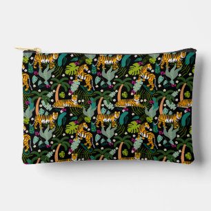 Tropical Tiger Black Botanical Jungle Safari Cats Accessory Pouch
