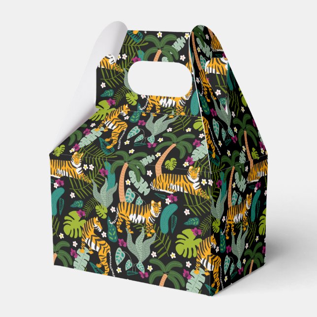 Tropical Tiger Black Botanical Jungle Safari Cats Favor Box (Front Side)
