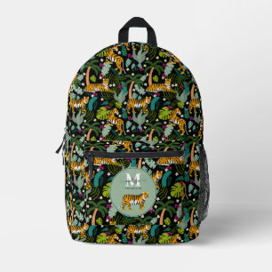 Tropical Tiger Black Botanical Jungle Safari Cats Printed Backpack