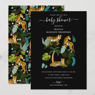 Tropical Tiger Black Jungle Safari Baby Shower Invitation