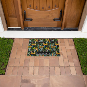 Tropical Tiger Black Jungle Safari Cats Doormat