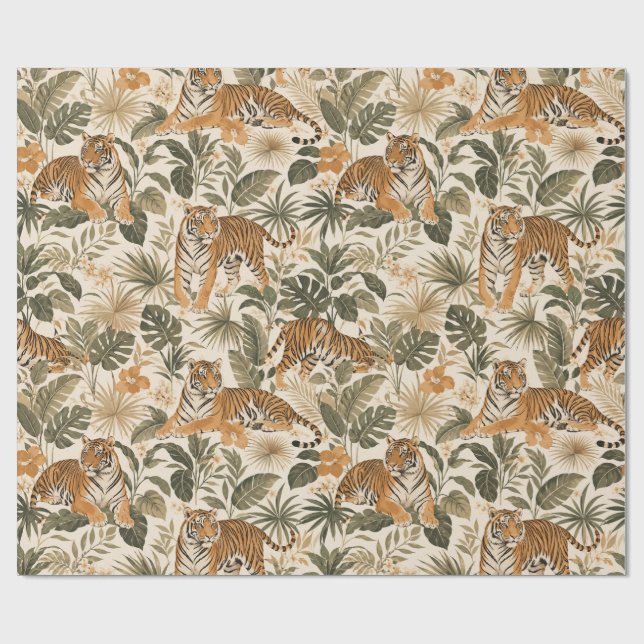 Tropical Tiger Botanical Wrapping Paper (Flat)