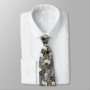 Tropical Tiger Hawaiian Palm Jungle Grey Tie