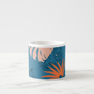 Tropical Tiger Leaves Deep Blue Espresso Cup