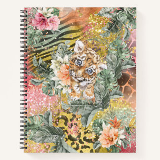 Tropical Tiger on Animal Print Notebook