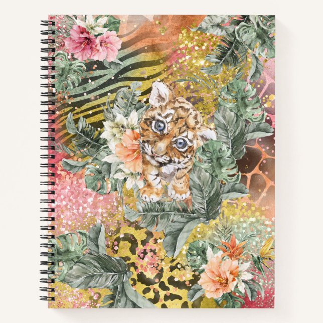 Tropical Tiger on Animal Print Notebook (Front)