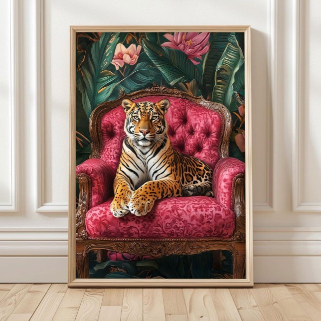 Tropical Tiger on Pink Sofa Poster Eclectic Tiger  (Creator Uploaded)