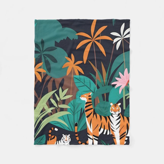 Tropical Tiger Trio Fleece Blanket (Front)