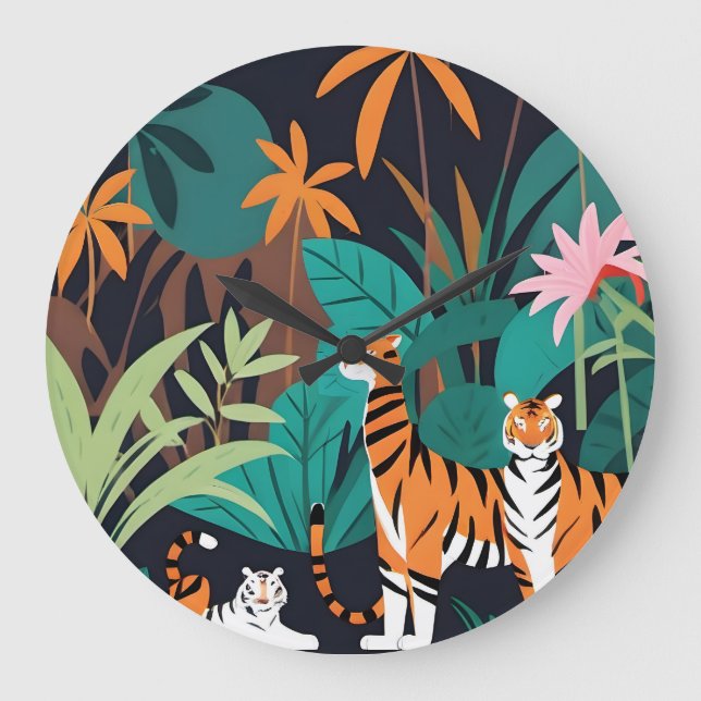 Tropical Tiger Trio Large Clock (Front)