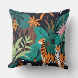 Tropical Tiger Trio Throw Pillow