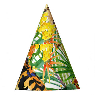 Tropical Tiger Watercolor Jungle Pattern Party Hat