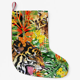 Tropical Tiger Watercolor Jungle Pattern Small Christmas Stocking