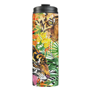 Tropical Tiger Watercolor Jungle Pattern Thermal Tumbler