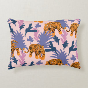 Tropical Tigers Jungle Vintage Pattern Accent Pillow