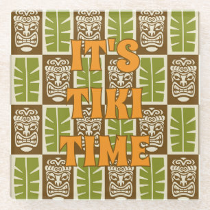 Tropical Tiki Bar Tiki Time Glass Coaster