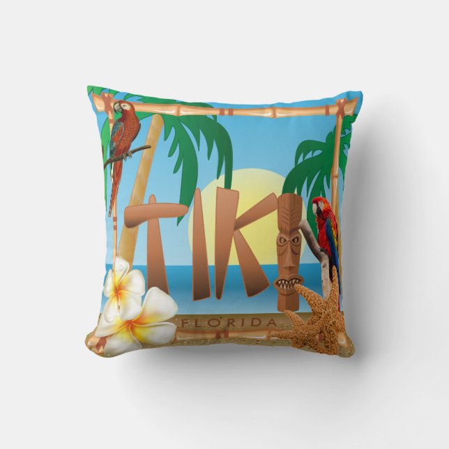 Tropical Tiki Design Throw Pillow (Front)