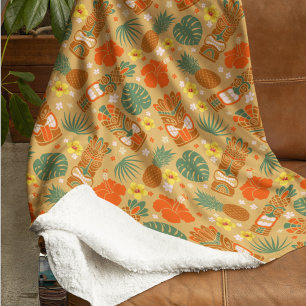 Tropical Tiki Hawaiian Gold Sherpa Blanket