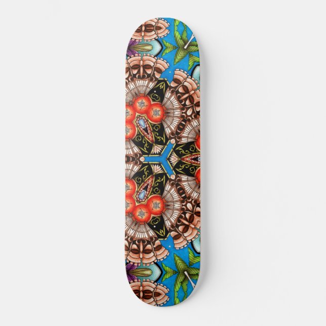 Tropical Tiki Kaleidoscope Pattern Skateboard (Front)