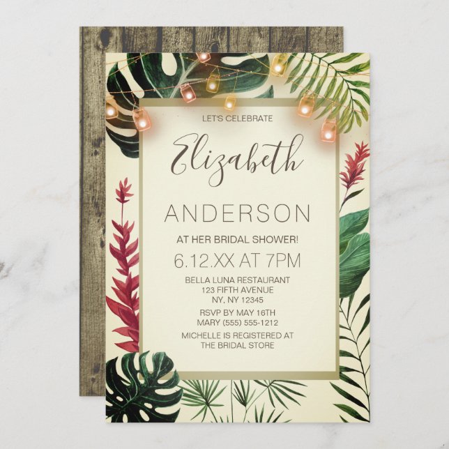 Tropical Tiki Lights BRIDAL SHOWER Invitation (Front/Back)