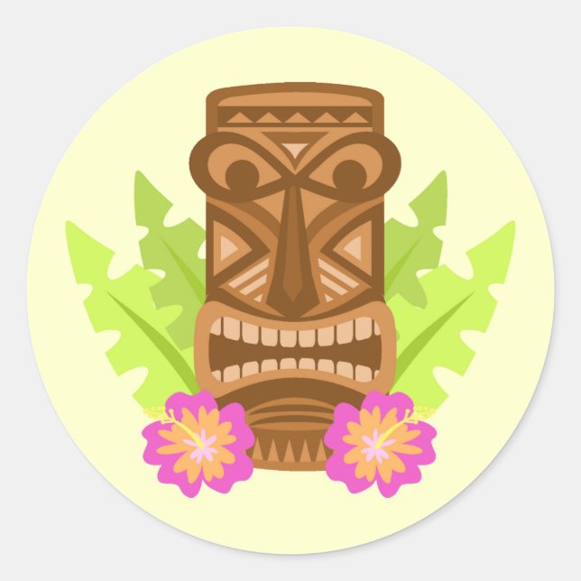 Tropical tiki mask hibiscus cute stickers (Front)