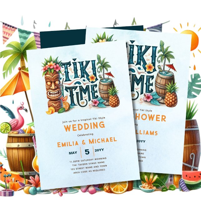 Tropical Tiki Party Wedding Luau Bridal Shower  Invitation (Creator Uploaded)