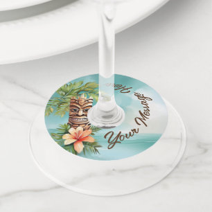 Tropical Tiki Party Wine Glass Tag