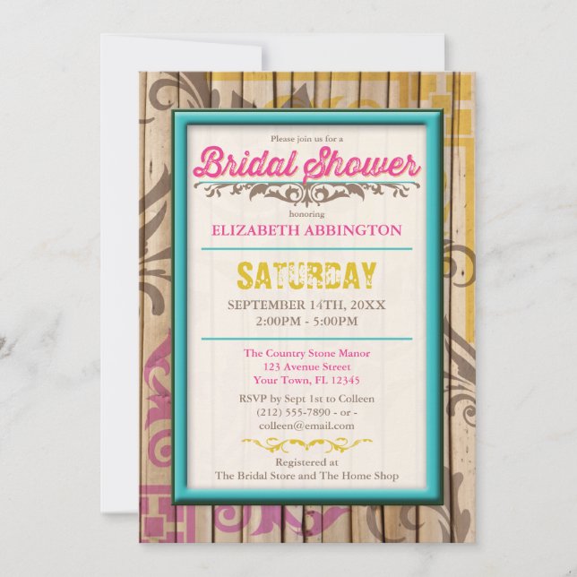 Tropical Tiki Wood Tattoo Bridal Shower Invitation (Front)