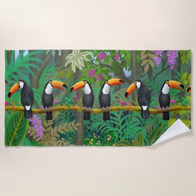Tropical Toco Toucan Birds Beach Towel (Front)