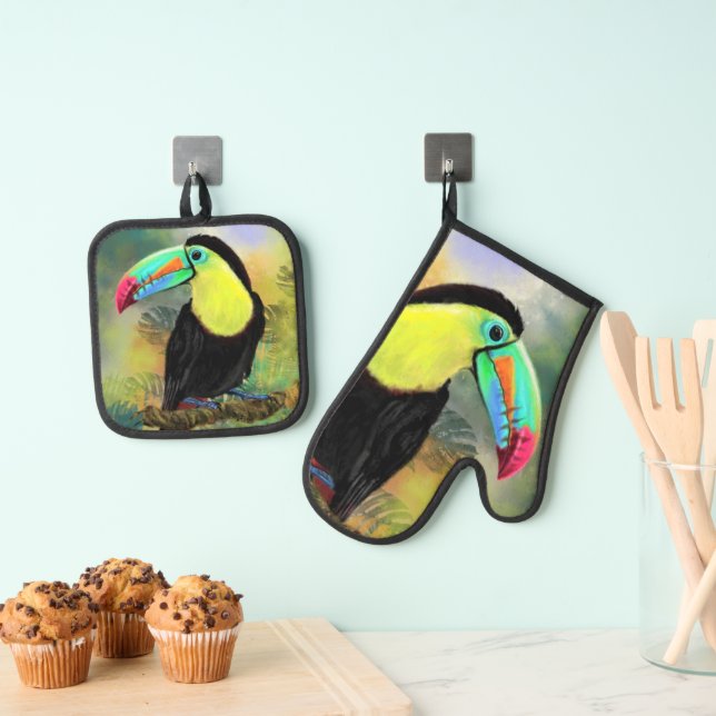 Tropical Toco Toucan Oven Mitt & Pot Holder Set (Insitu(Hanging))