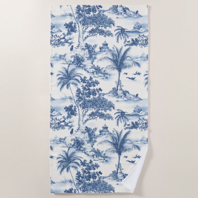 Tropical Toile De Jouy Beach Towel (Front)