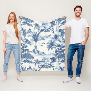 Tropical Toile De Jouy Fleece Blanket