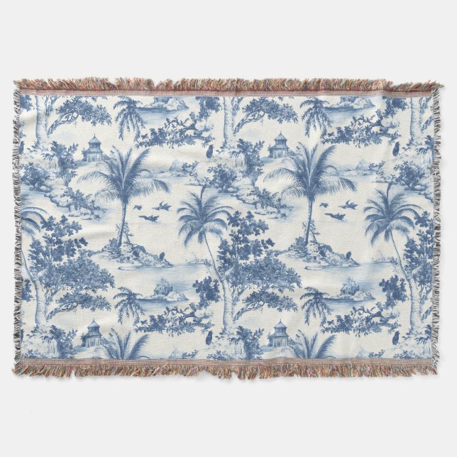 Tropical Toile De Jouy Throw Blanket (Front)