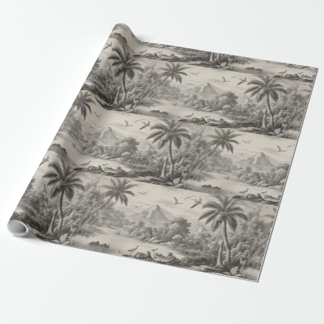 Tropical Toile de Jouy Wrapping Paper (Unrolled)