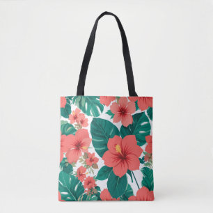 Tropical Tote Bag Monstera Hibiscus All-Over Print