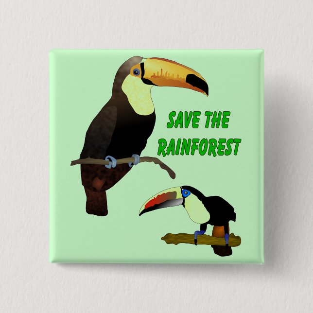 Tropical Toucan 2 Inch Square Button (Front)