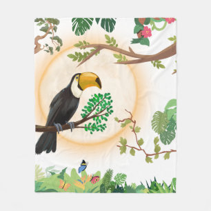 Tropical Toucan Bird & Jungle Leaves Aesthetic Thr Fleece Blanket