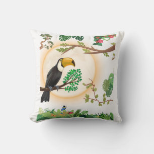 Tropical Toucan Bird & Jungle Leaves Aesthetic Thr Throw Pillow