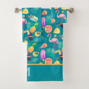 Tropical Toucan Bird Pink Flamingo Pattern Bath Towel Set