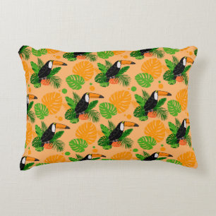 Tropical Toucan Bird Seamless Pattern Accent Pillow