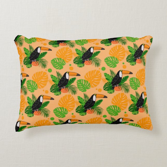 Tropical Toucan Bird Seamless Pattern Accent Pillow (Front)