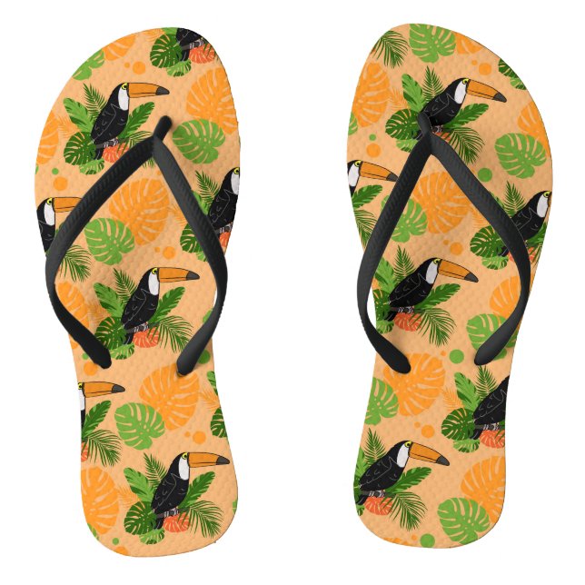 Tropical Toucan Bird Seamless Pattern Flip Flops (Footbed)