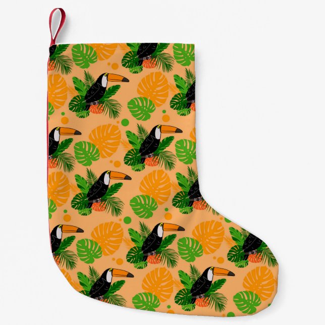 Tropical Toucan Bird Seamless Pattern Small Christmas Stocking (Front)