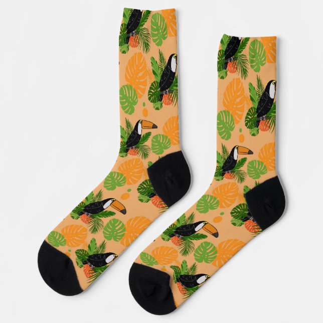 Tropical Toucan Bird Seamless Pattern Socks (Left)