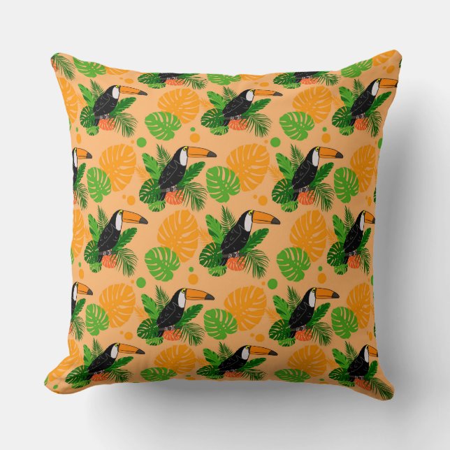 Tropical Toucan Bird Seamless Pattern Throw Pillow (Front)